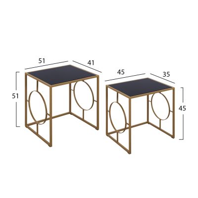 Auxiliary table 2 pieces Marshal HM8602 with glass surface and metallic frame