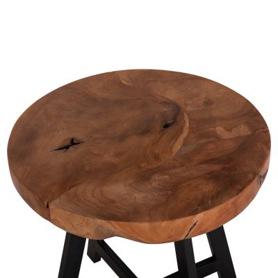 COFFEE TABLES 3PCS SET LUDETH HM18237 SOLID TEAK WOOD-METAL BASES BLACK Φ60-Φ50-Φ41cm.