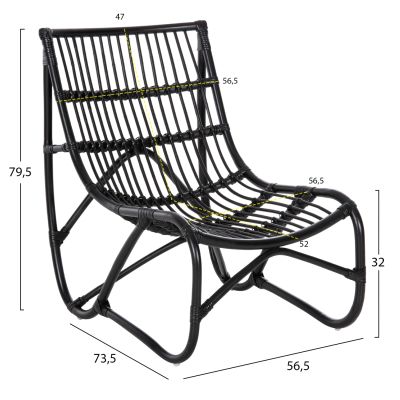 КРЕСЛО GRINN HM9815.02 РАТАНОВИ Пръчици В ЧЕРЕН ЦВЯТ 56.5x73.5x79.5H cm.