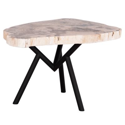 COFFEE TABLE SAMAN HM9930 METAL BLACK LEGS-PETRIFIED WOOD TOP 76x53x45Hcm.