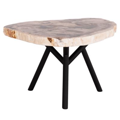 SIDE TABLE SAMAN HM9931 METAL BLACK LEGS-PETRIFIED WOOD LOOK STONE TOP 70x55x40Hcm.