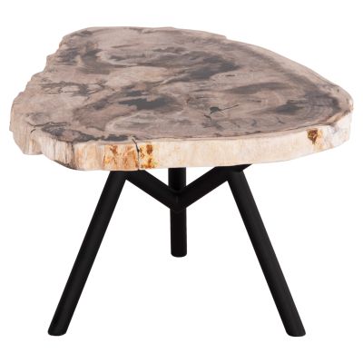 SIDE TABLE SAMAN HM9931 METAL BLACK LEGS-PETRIFIED WOOD LOOK STONE TOP 70x55x40Hcm.