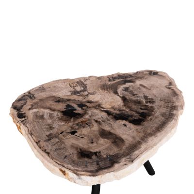 SIDE TABLE SAMAN HM9931 METAL BLACK LEGS-PETRIFIED WOOD LOOK STONE TOP 70x55x40Hcm.