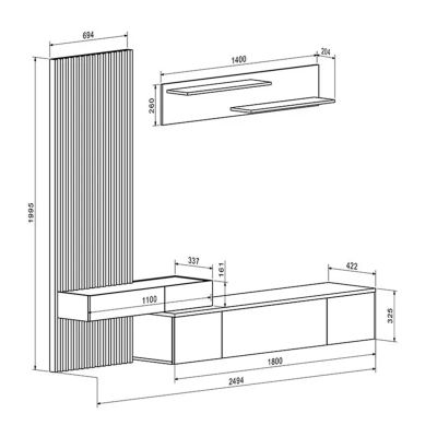 TV FURNITURE COMBO DORT HM18076.01 MELAMINE IN SONAMA-WHITE 249.5x42.2x199.5Hcm.