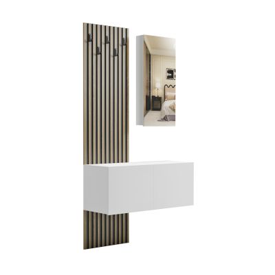 ENTRYWAY FURNITURE SET WITH MIRROR MYLES HM18080.01 MELAMINE IN SONAMA-WHITE 100x37.1x199.5Hcm.