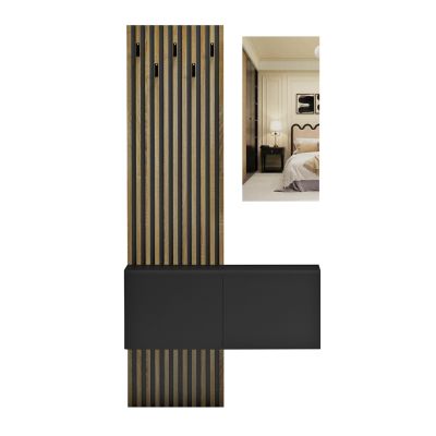 ENTRYWAY FURNITURE SET WITH MIRROR MYLES HM18080.02 MELAMINE IN SONAMA-BLACK 100x37.1x199.5Hcm.