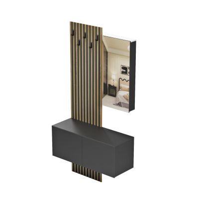 ENTRYWAY FURNITURE SET WITH MIRROR MYLES HM18080.02 MELAMINE IN SONAMA-BLACK 100x37.1x199.5Hcm.