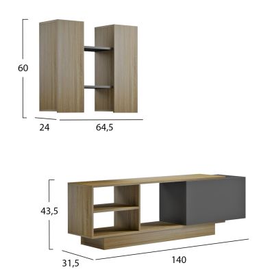 TV FURNITURE SET TYSON HM18081 MELAMINE IN SONAMA-GREY 140x31.5x43.5Hcm.