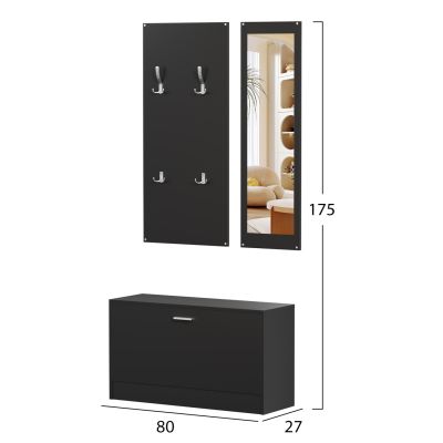 ENTRYWAY SET WITH MIRROR VERN HM2476.02 MELAMINE IN WENGE 80x27x175Hcm.