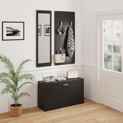 ENTRYWAY SET WITH MIRROR VERN HM2476.02 MELAMINE IN WENGE 80x27x175Hcm.