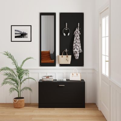 ENTRYWAY SET WITH MIRROR VERN HM2476.02 MELAMINE IN WENGE 80x27x175Hcm.