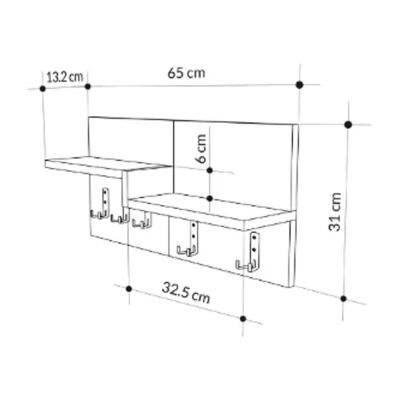 ENTRYWAY HANGER WITH SHELF NYDA HM18079.01 MELAMINE IN SONAMA-WHITE 65x13.2x31Hcm.