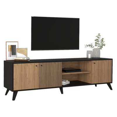 TV STAND HM9447.01 MELAMINE IN BLACK-NATURAL WOOD 180x40x51Hcm.