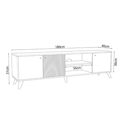 TV STAND HM9447.01 MELAMINE IN BLACK-NATURAL WOOD 180x40x51Hcm.