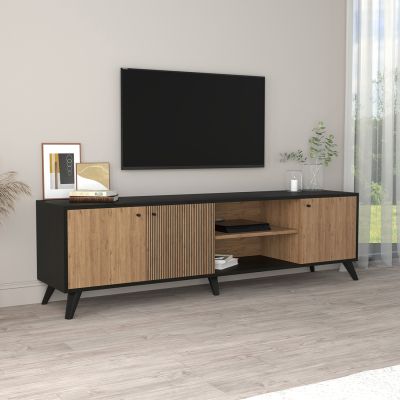 TV STAND HM9447.01 MELAMINE IN BLACK-NATURAL WOOD 180x40x51Hcm.