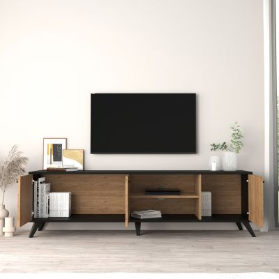 TV STAND HM9447.01 MELAMINE IN BLACK-NATURAL WOOD 180x40x51Hcm.