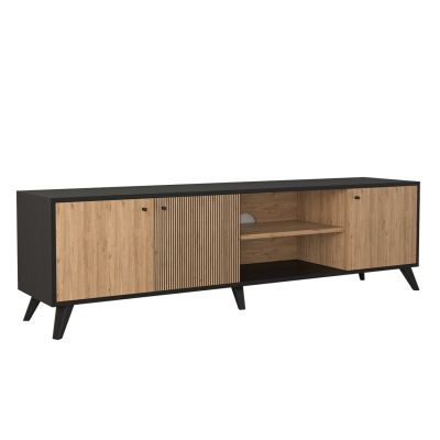 TV STAND HM9447.01 MELAMINE IN BLACK-NATURAL WOOD 180x40x51Hcm.