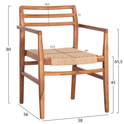 DINING ARMCHAIR HERRIN HM18230 TEAK WOOD-VIRO ROPE 58x56x80Hcm.