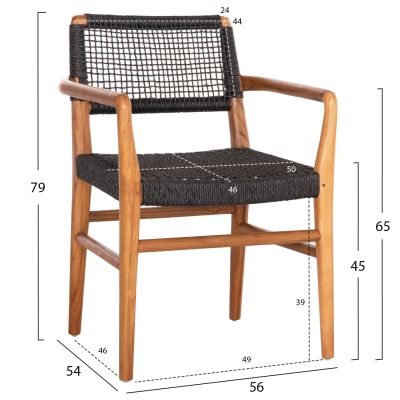 DINING ARMCHAIR ROSCO HM6132.02 TEAK WOOD-VIRO ROPE IN BLACK 56x54x79Hcm.