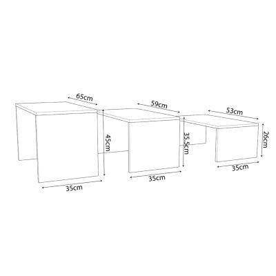 COFFEE TABLES 3PCS SET BENTIL HM9444.11 MELAMINE IN SONAMA-WHITE 65x35x45Hcm.