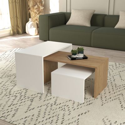 COFFEE TABLES 3PCS SET BENTIL HM9444.11 MELAMINE IN SONAMA-WHITE 65x35x45Hcm.