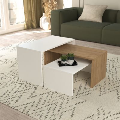 COFFEE TABLES 3PCS SET BENTIL HM9444.11 MELAMINE IN SONAMA-WHITE 65x35x45Hcm.