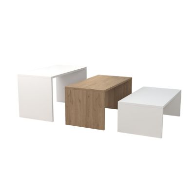 COFFEE TABLES 3PCS SET BENTIL HM9444.11 MELAMINE IN SONAMA-WHITE 65x35x45Hcm.