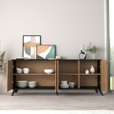 BUFFET KRUDEN HM9446.11 MELAMINE IN BLACK-NATURAL 180x40x78.6Hcm.