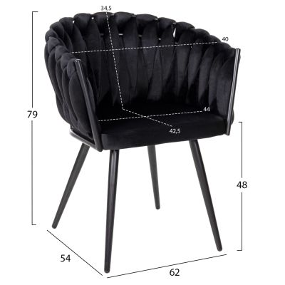 CHAIR LUANDA HM8741.04 BLACK VELVET-BLACK METALLIC LEGS 62x54x79Hcm.