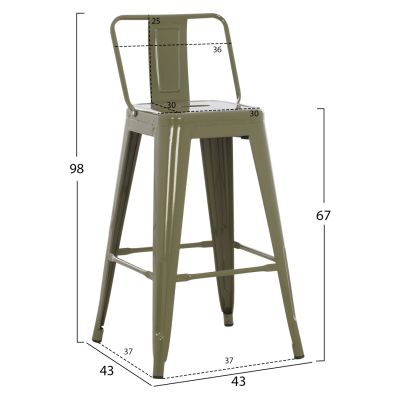 BAR STOOL MEDIUM HEIGHT MELITA-PRO HM8574.43 METAL IN DARK OLIVE GREEN 43x43x88Hcm.