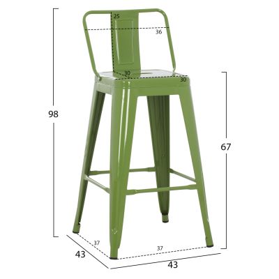 BAR STOOL MEDIUM HEIGHT MELITA-PRO HM8574.53 METAL IN LIGHT OLIVE GREEN 43x43x88Hcm.