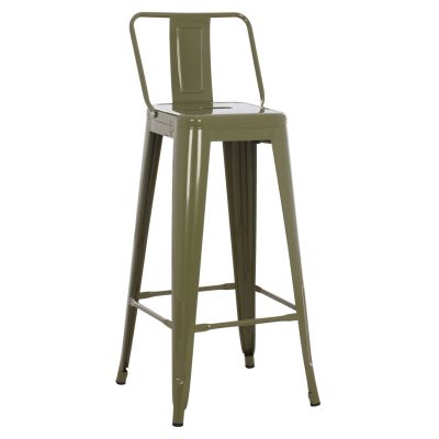 BAR STOOL WITH BACKREST MELITA-PRO HM8643.43 METAL IN DARK OLIVE GREEN 42x42x100Hcm.