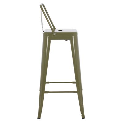 BAR STOOL WITH BACKREST MELITA-PRO HM8643.43 METAL IN DARK OLIVE GREEN 42x42x100Hcm.