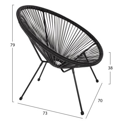 OUTDOOR LOUNGE SET 3PCS ACAPULCO HM21101 P.E.RATTAN-METAL IN BLACK