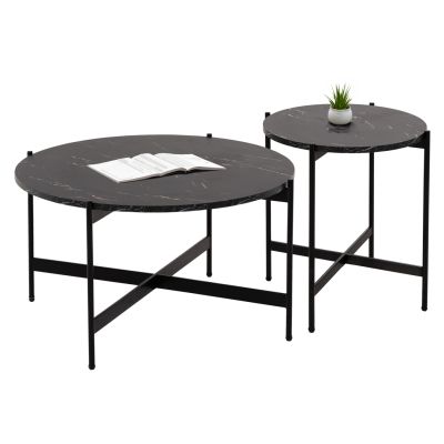 COFFEE TABLES 2PCS SET RONDA HM21089 MDF IN BLACK MARBLE COLOR Φ80cm & Φ50cm