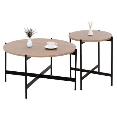 COFFEE TABLES 2PCS SET RONDA HM21089.02 MDF IN SONAMA COLOR Φ80cm & Φ50cm