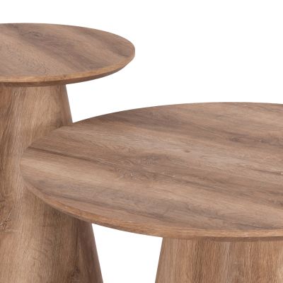 COFFEE TABLES 2PCS SET KARAN HM21085 MDF IN NATURAL WOOD COLOR Φ80cm & Φ45cm