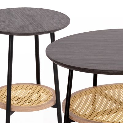 COFFEE TABLES 2PCS SET SEWELL HM21087 MDF-METAL-SYNTHETIC RATTAN Φ80cm & Φ45cm