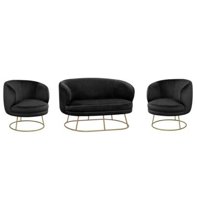 LIVING ROOM 3PCS SET ARIEN HM11051.04 BLACK VELVET-GOLD BASES