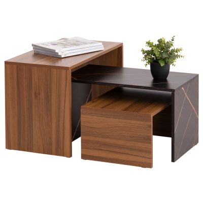 COFFEE TABLES 3PCS SET BENTIL HM9444.12 MELAMINE IN WALNUT-BLACK MARBLE 65x35x45Hcm.