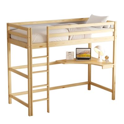 KID'S BUNK BED WITH DESK AKRON HM702.01 PINE WOOD IN NATURAL FOR MATTRESS 90x190cm.