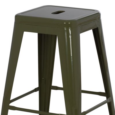 BAR STOOL MEDIUM HEIGHT MELITA-PRO HM8573.43 METAL IN DARK OLIVE GREEN 43x43x67Hcm.