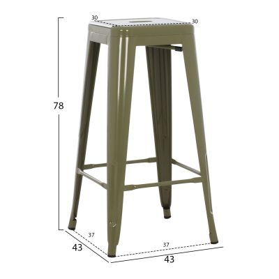 BAR STOOL MELITA-PRO HM8642.43 METAL IN DARK OLIVE 43x43x78Hcm.