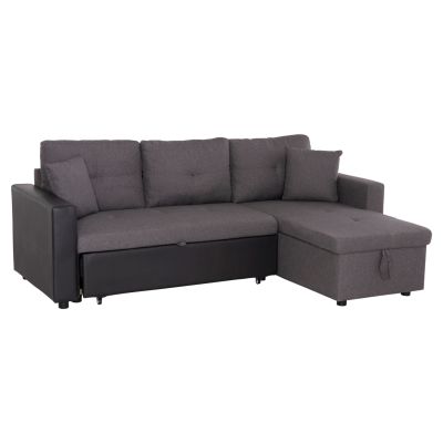 CORNER SOFA-BED WAYNE HM3028.81 GREY FABRIC-BLACK PU LEATHER 224x145x86Hcm.