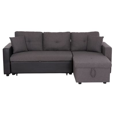 CORNER SOFA-BED WAYNE HM3028.81 GREY FABRIC-BLACK PU LEATHER 224x145x86Hcm.