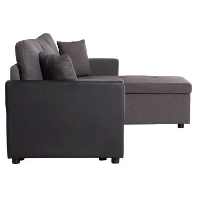 CORNER SOFA-BED WAYNE HM3028.81 GREY FABRIC-BLACK PU LEATHER 224x145x86Hcm.