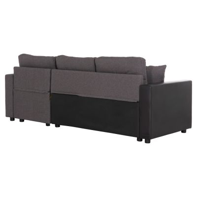 CORNER SOFA-BED WAYNE HM3028.81 GREY FABRIC-BLACK PU LEATHER 224x145x86Hcm.