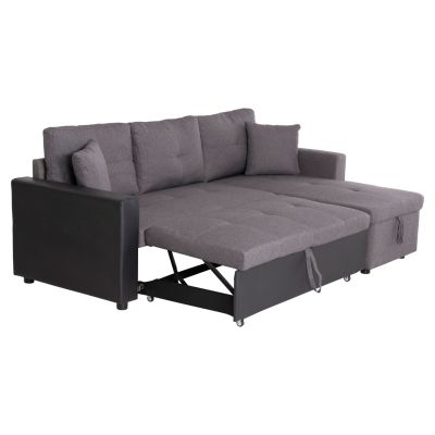 CORNER SOFA-BED WAYNE HM3028.81 GREY FABRIC-BLACK PU LEATHER 224x145x86Hcm.