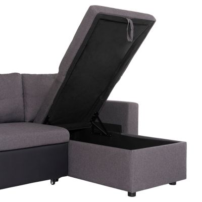 CORNER SOFA-BED WAYNE HM3028.81 GREY FABRIC-BLACK PU LEATHER 224x145x86Hcm.