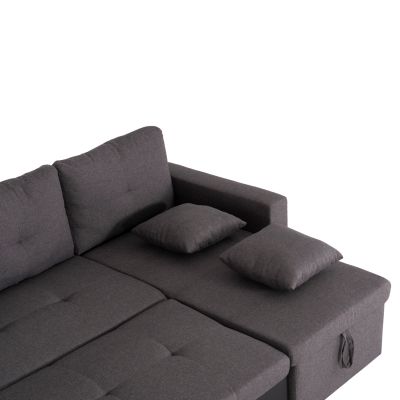 CORNER SOFA-BED WAYNE HM3028.81 GREY FABRIC-BLACK PU LEATHER 224x145x86Hcm.